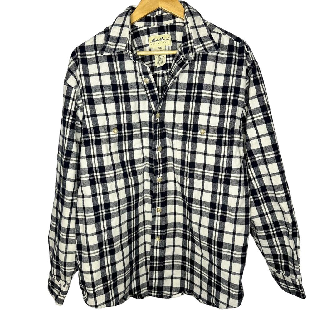 Eddie‎ Bauer Men's Dark Blue Flannel Button Down Warm Shirt Large